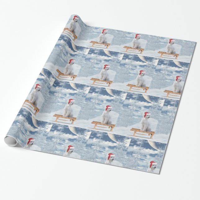 White Poodle Christmas Wrapping Paper (Unrolled)