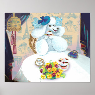 White Poodle Cupcake Tea Party Poster Print