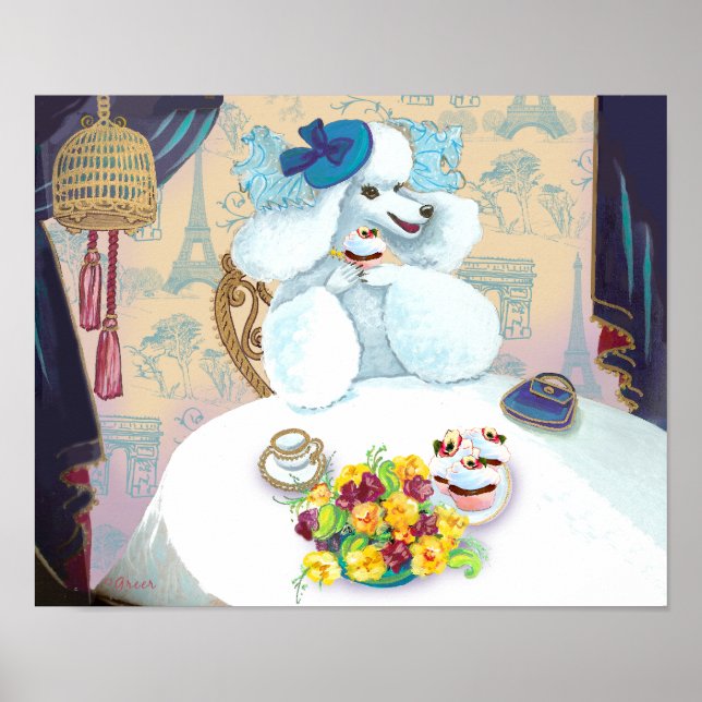 White Poodle Cupcake Tea Party Poster Print (Front)