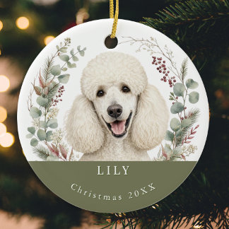 White Poodle Dog Breed Watercolor Christmas Ceramic Ornament