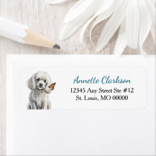 White Poodle Dog Butterfly Wonder Return Address Label