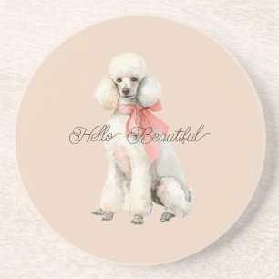 White Poodle Dog Hello Beautiful Coaster