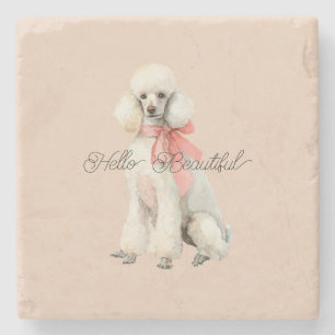 White Poodle Dog Hello Beautiful Stone Coaster