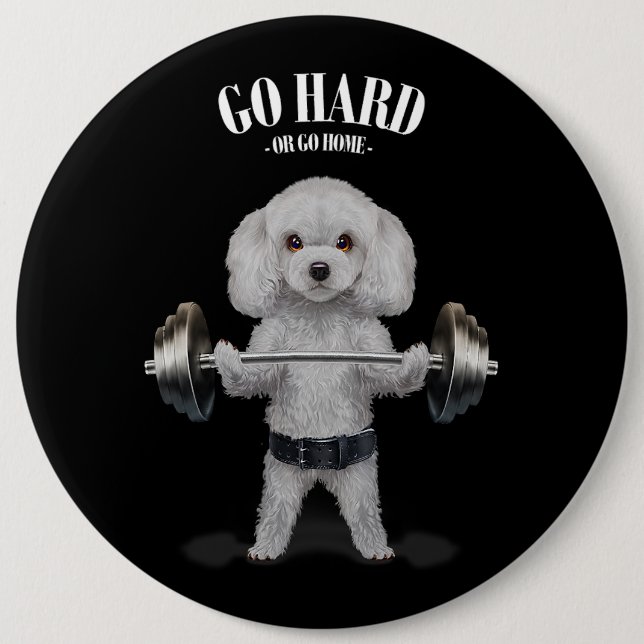 White Poodle Dog Weightlifting in Fitness Gym 6 Cm Round Badge (Front)