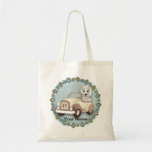White Poodle Driving Car custom name Tote Bag