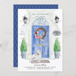White Poodle Front Door Moving Announcement