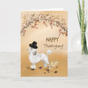 White Poodle Funny Pilgrim Hat Thanksgiving Card