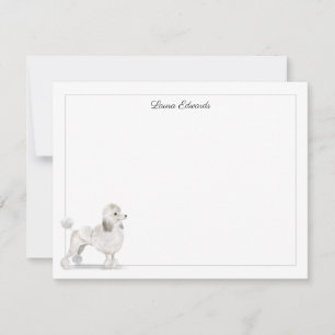 White Poodle Gray Border Personalized Stationery Card