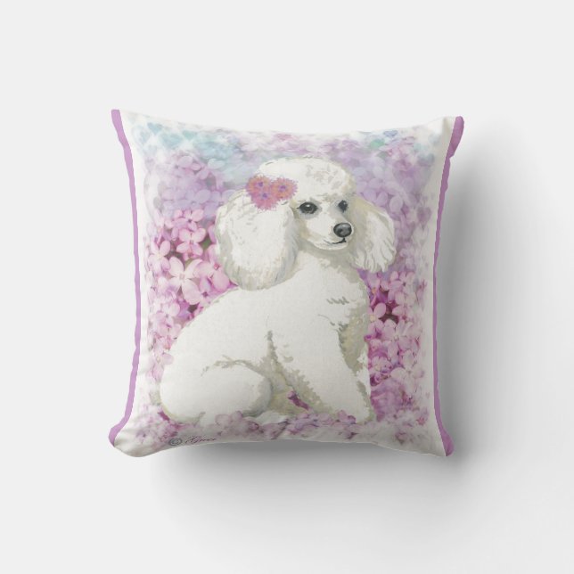 White Poodle & Lilacs Cushion (Front)
