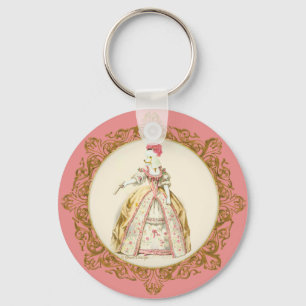 White Poodle Marie Antoinette Ornate Art Key Ring