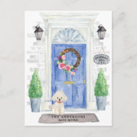 White Poodle Moving Announcement Postcard
