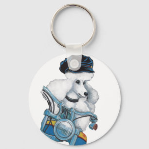 White Poodle on a Harley Keychain "Biker Chick"