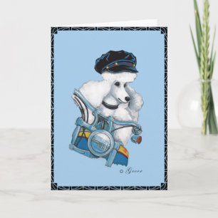 White Poodle on a Harley Motorcycle Greeting Card