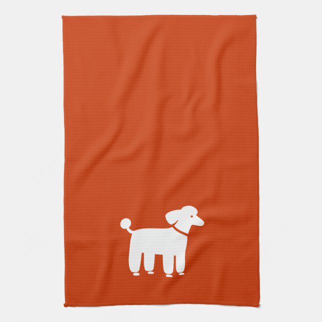 White Poodle on Customisable Colour Tea Towel (Vertical)