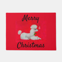 White Poodle on Red Carpet Christmas