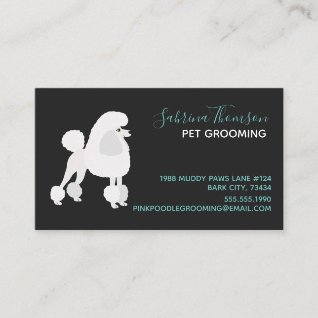 White Poodle Pet Grooming Business Card (Front)