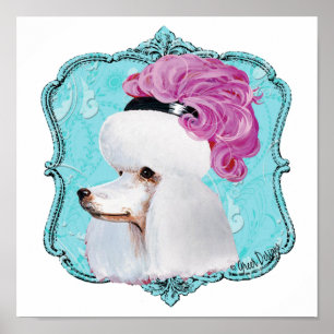 White Poodle Pink Feather Hat Poster Print