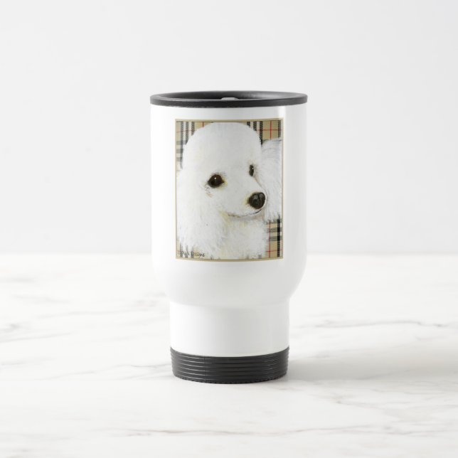 White Poodle Portrait Burberry Art Print Gifts Travel Mug (Center)