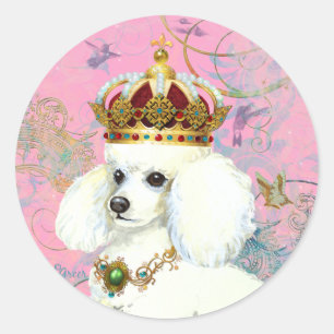 White Poodle Princess with Hummingbirds Classic Round Sticker
