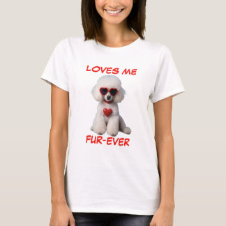White Poodle Red Heart Heart-Shaped Sunglasses T-Shirt