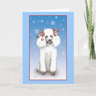 White Poodle Snowflakes Christmas Holiday Cards