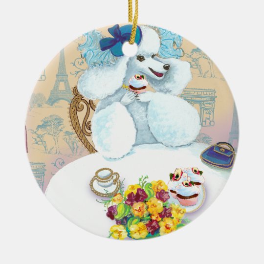 White Poodle Tea Party Christmas Ornament