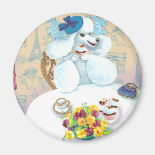 White Poodle Tea Party Magnet