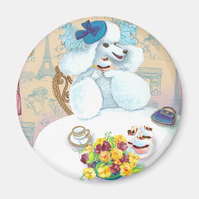 White Poodle Tea Party Magnet (Front)