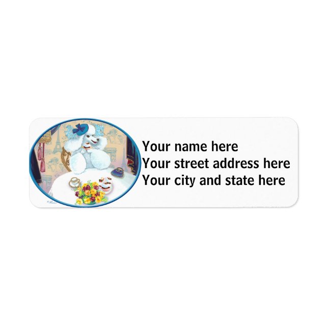 White Poodle Tea Party Return Address Label (Front)