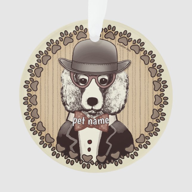 White Poodle wearing glasses Ornament (Front)