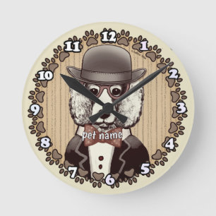 White Poodle wearing glasses Round Clock