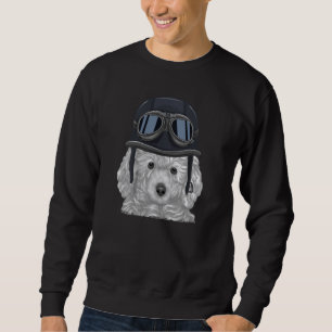 White Poodle Wearing Vintage Motorcycle Helmet Sweatshirt