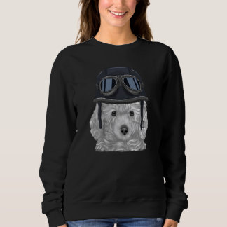 White Poodle Wearing Vintage Motorcycle Helmet Sweatshirt