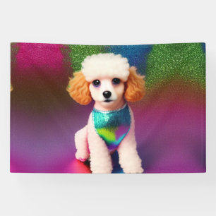 White Poodle with Cream Ears on Rainbow Sparkle   Banner