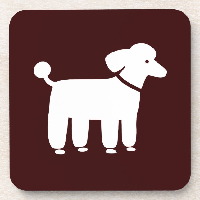 White Poodle with Custom Colour Background Coaster (Front)
