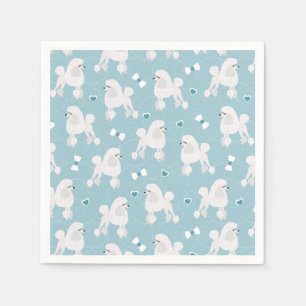 White Poodles and Bows Pattern Blue Napkin