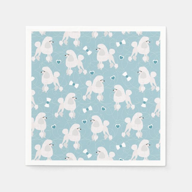 White Poodles and Bows Pattern Blue Napkin (Front)