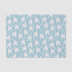 White Poodles and Bows Pattern Blue Tissue Paper