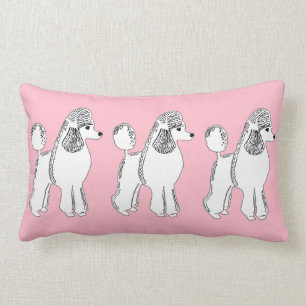 White Poodles Blush Pink Lumbar Pillow