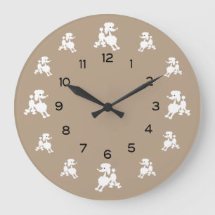 White Poodles Large Clock