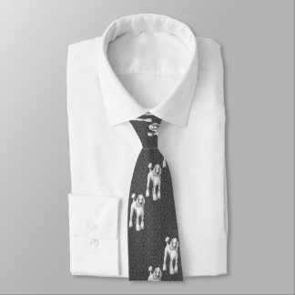 White Poodles on Gray Background Tie
