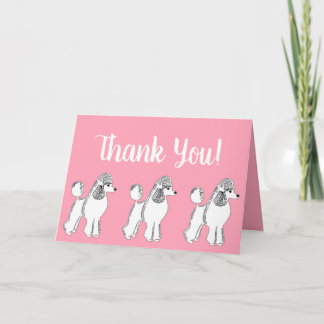 White Poodles Pink Thank You Greeting Card