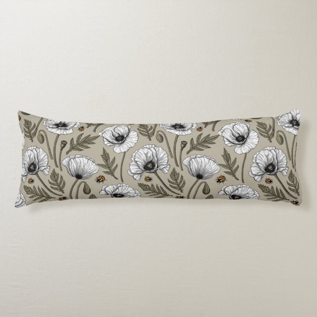 White poppies and ladybugs body cushion (Front)