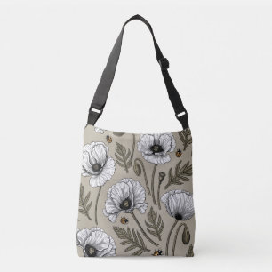 White poppies and ladybugs crossbody bag