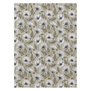 White poppies and ladybugs tablecloth