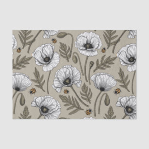 White poppies and ladybugs tissue paper
