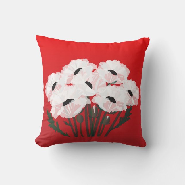 White Poppies Cushion (Front)