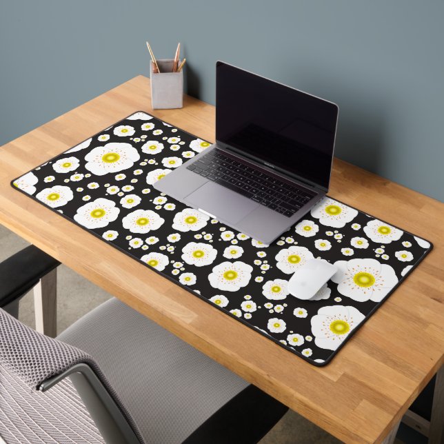 White Poppies Desk Mat (Office 2)
