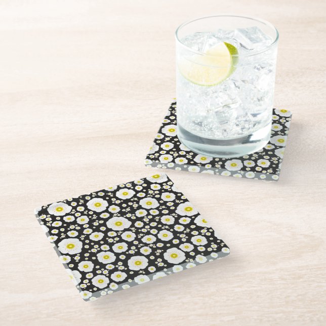 White Poppies Glass Coaster (Angled)