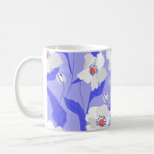 White Poppies: Hand-Drawn Purple Seamless Coffee Mug